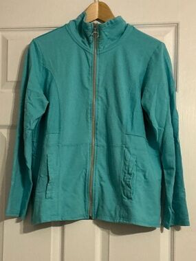 🎉 3 for $15🎉 Vintage Teal  Zip-Up Athleisure Jacket with Stand Collar